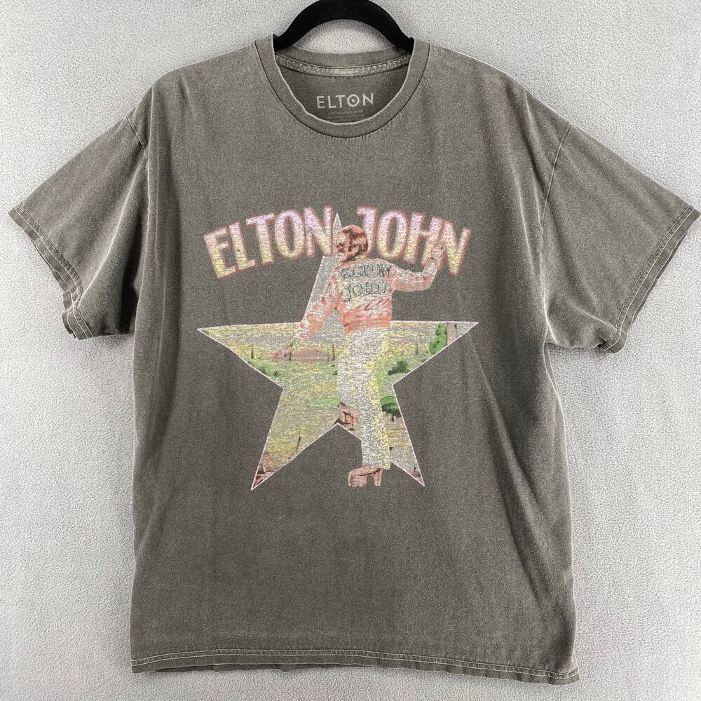Elton John Farewell Yellow Brick Road Tour Band Tee Men M Grey Crew Neck Graphic